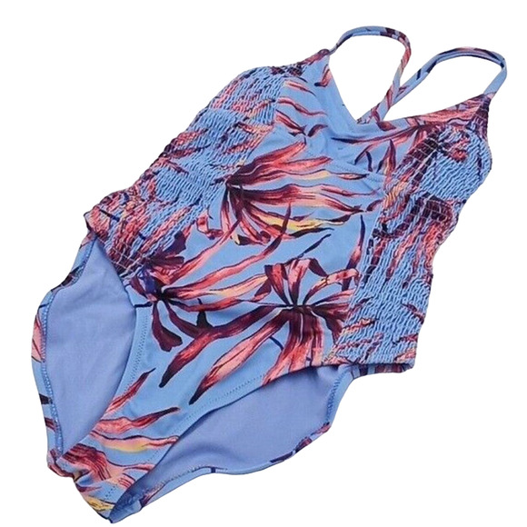 Jessica Simpson V Neck One Piece Purple Swimsuit Lilac Palm Print XL - Picture 3 of 5